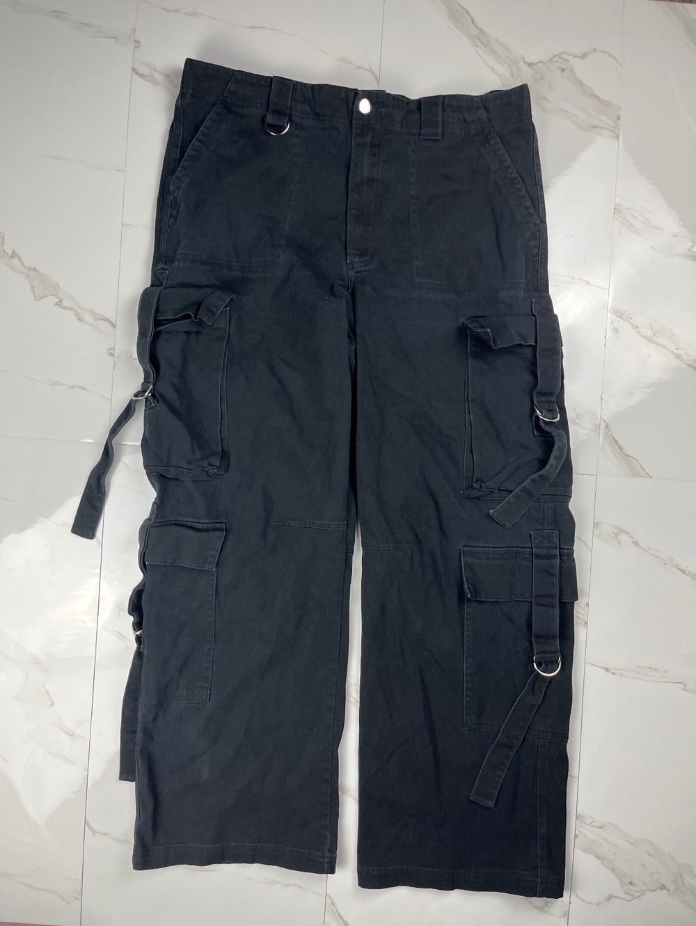 Charlotte Russe Black Cargo Pants with Belt Straps, Size XL